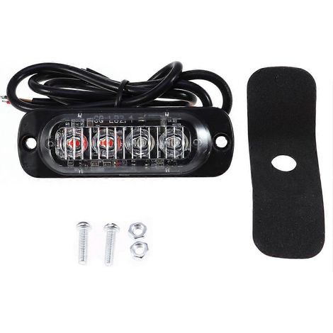 ensemble de 12 W 12-24 V 4 LED stroboscopiques 19 modes ultra-minces, feu de signalisation d'urgence clignotant pour camions et motos (lumière rouge et lumière bleue)-8.62.8cm (1/3)