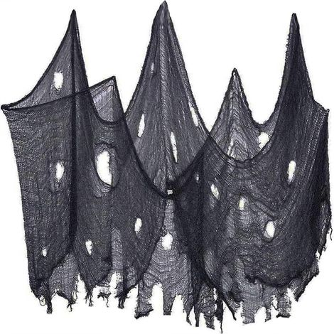 Décorations en mousseline noire géante effrayante, style étamine, pour fêtes d'extérieur, maisons hantées, patios, jardins, murs et fenêtres d'intérieur. (1/5)