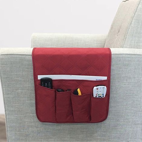 Sac de rangement étanche pour accoudoir de canapé avec 5 poches, idéal pour ranger téléphones portables, livres et magazines. (1/5)