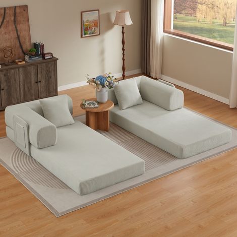 Faltbares Schlafsofa aus Schaumstoff in Beige mit 2 Kissen und Stahlgestell MODENUIT (1/5)