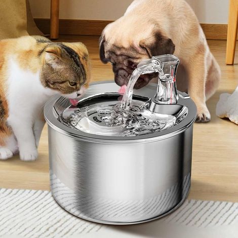 Fontaine à eau pour chat Homtyler, Pompeo ultra-silencieuse intérieure et acier inoxydable, Distributeur automatique pour chien 2 L/67 oz, fontaine à eau pour plusieurs animaux de compagnie