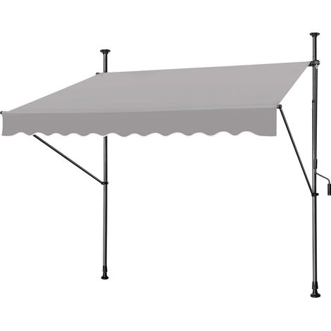 Auvent de balcon à pince 200 x 120 cm, auvent rétractable pour balcon avec manivelle, sans perçage, protection solaire, revêtement de balcon en polyester, réglable en hauteur, protection UV, gris clai