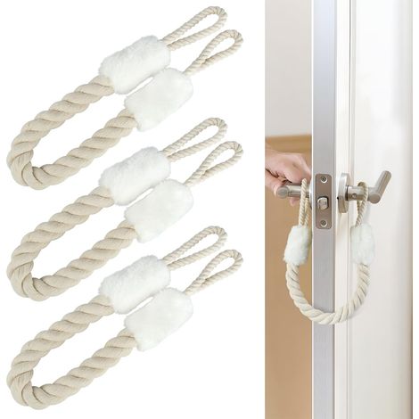 fermaporta in cotone, 60 cm, con corda anti-pizzicamento, ideali per animali domestici e bambini, protezione per le dita (bianco) (1/5)
