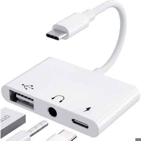 LaBlanc - Adaptateur USB C Jack 3,5 mm avec Charge Rapide Adaptateur de OTG, Audio Ecouteur Splitter de Type C vers Aux (Blanc) (1/5)
