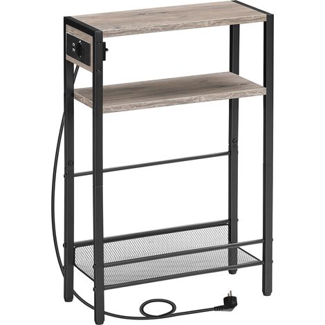Table d’Appoint avec multiprise, Table de Chevet à 3 Niveaux, 1 Prise Standard et 2 Ports USB, avec Barrières Séparées, pour Salon, Chambre, Gris Patiné et Noir EBG102CBZ01 (1/5)