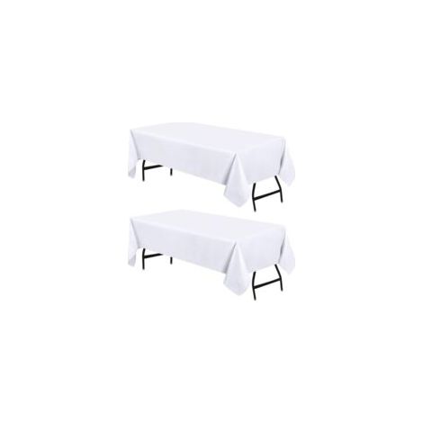 QORVA-Nappe Rectangulaire - 153 x 260 cm (Lot de 2, Blanc) Lavable en Machine Housse de Table, Idéal pour Les Fêtes, Les événements, Les Mariages et Les Restaurants