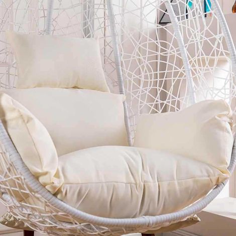 Coussin de rechange XXL pour fauteuil suspendu, assise et dossier, housse déhoussable et lavable, polyester, coloris blanc cassé, version imperméable