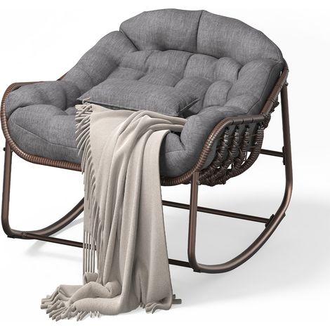 Fauteuil à bascule extérieur Papasan Oversized, avec coussin moelleux – Pour jardin, terrasse, balcon, véranda, Gris (1/5)