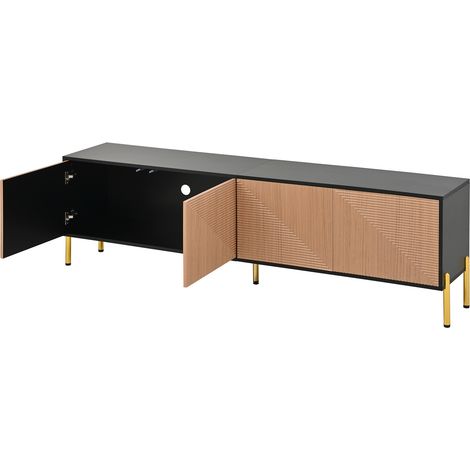 ELVMI TV-Schrank mit 4 Türen, Strukturfront und Metallbeinen, für Wohnzimmer, aus Spanplatte, 179×35×53.5 cm (1/5)
