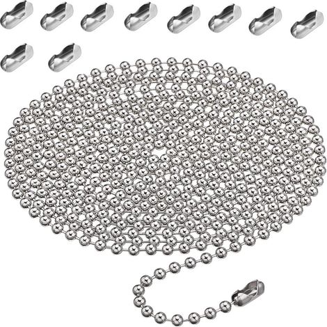 Chaînette de fenêtre de 3 mètres, chaînette d'extension à billes pour store enrouleur de 4,5 mm, chaînette à billes argentée avec 10 cônes pour chaînette de store enrouleur (1/5)
