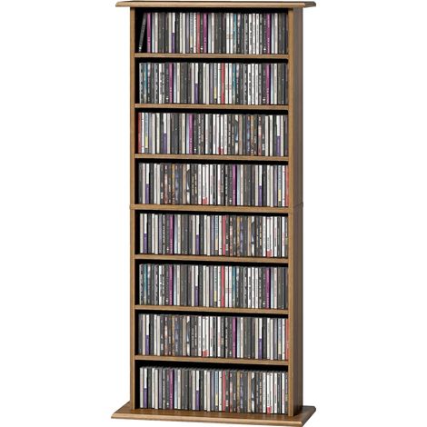 Rangements CD-DVD 8 compartiments 6 étagères réglables, capacité 360 CD/185 DVD noyer (1/5)