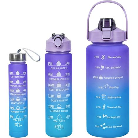 Gourdes en silicone avec paille, étanches, sans BPA, design dégradé, 270/750/1900 ml, réutilisables, avec graduations pour la salle de sport et la randonnée. (1/5)