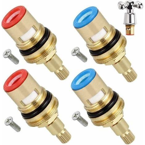 4 Pieces Brass Ceramic Disc Faucet, Replacement Ceramic Cartridge, Universal Brass Ceramic Cartridges for Kitchen Faucet (Red, Blue)-LIAIKI (1/5)
