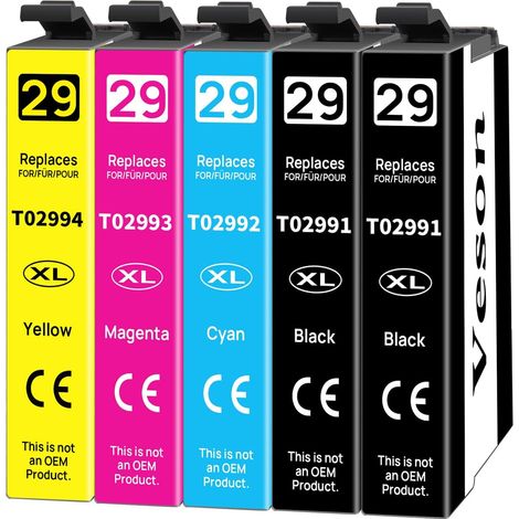29XL Compatibles pour Epson 29 XL Cartouches d'encre avec Epson Expression Home XP-352 XP-342 XP-442 XP-452 XP-335 XP-345 XP-245 XP-235 XP-247 XP-255 XP-432 XP-435 XP-445 XP-455 XP-355 (Lot de 5) (1/5)