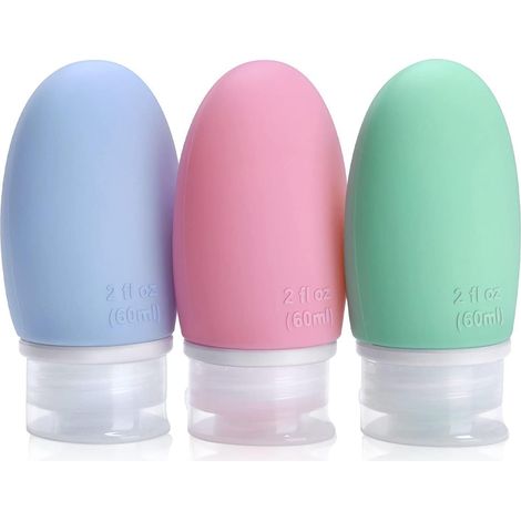 3er Set Silikon Reiseflaschen 60ml Auslaufsicher BPA-frei TSA-geprüft (1/5)