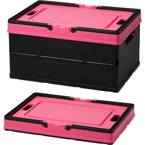 Plastic Storage Box 34.5 x 24.5 x 18.5 cm with Lid Storage Basket with Handle for Toys, Books, Cupboards, Bedrooms, Home (Black) (1/5)