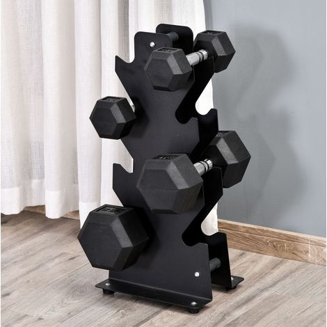 Juego de mancuernas hexagonales 2x4 kg, agarre moleteado, diseño antirrodadura, metal negro (1/5)