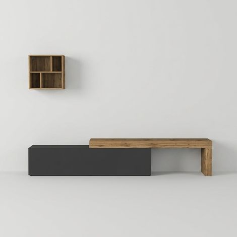 Mueble de salón con panel para TV y librería Chronos n°16 - Antracita