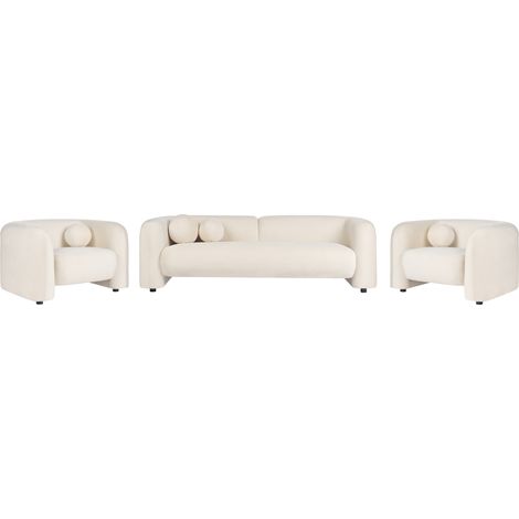 Conjunto de sala de estar 5 plazas sofá y 2 sillones moderno de terciopelo con cojines extra blanco crema Leiren
