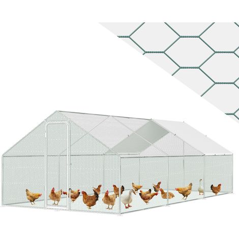 Randaco Enclos Poulailler avec Toit 3x6x2 m en Acier Galvanisé pour Poules Extérieur