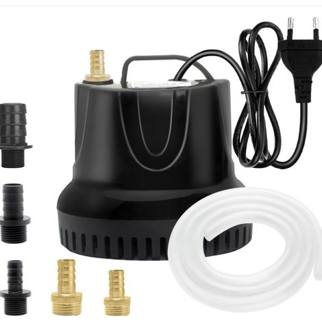 Pompe à eau submersible 25 W, 1500 l/h, ultra silencieuse, idéale pour bassin, fontaine de jardin et aquarium. Tuyau transparent de 1,5 m avec 5 buses. (1/5)