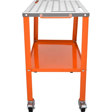 Table de soudage 91,4 x 45,7 cm, capacité 544 kg, acier, 2 niveaux, roulettes freinables, 4 fentes à outils, trous de fixation 1,6 cm (1/5)