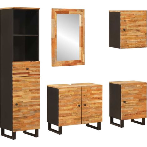 Juegos de Baño con cajón 5 pcs Natural Madera de mango maciza vidaXL
