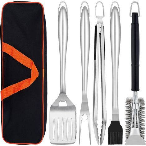 fourchette – Lot de 6 ustensiles de barbecue en fer forgé forgé inoxydable avec sac de transport, kit d'outils de (1/5)