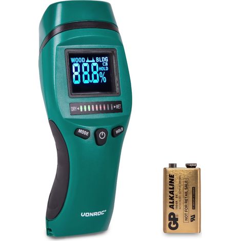 Vonroc – Détecteur d'humidité professionnel pour bois et matériaux de construction – Précision ± 2% – Écran LCD ergonomique – 2 modes de fonctionnement