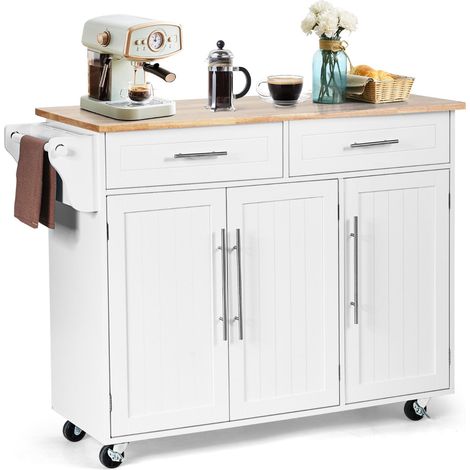 Isla de cocina con ruedas 121 x 46 x 93 cm con 2 cajones y 2 armarios estilo moderno en MDF negro 200017940