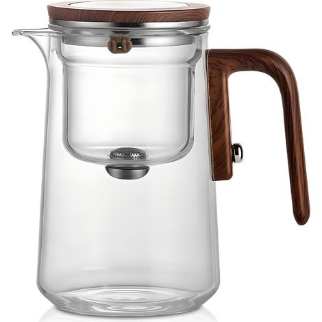 Théière en verre Contrôle par pression Pot magique 800 ml avec remplissage d'eau et passoire (1/5)
