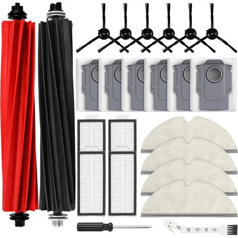 Kit d'accessoires de 22 pièces pour aspirateurs robots Roborock Q8 Max/Q5 Pro/Q5 Pro+/Q8 Max+ : 2 brosses principales, 6 sacs à poussière, 4 lingettes de nettoyage, 4 filtres HEPA, 6 brosses latérales
