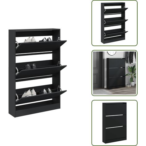 Rangement en bois - vidaXL Armoire à chaussures noir 80x21x125,5 cm bois d'ingénierie - Armoire noir