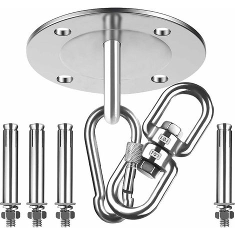 Lot de 7 crochets de plafond, crochets de suspension pivotants à 360 ° acier inoxydable 304 capacité de charge 500 kg kit d'ancrage mural mousqueton pour balançoire, hamac, yoga, sac de frappe (1/5)