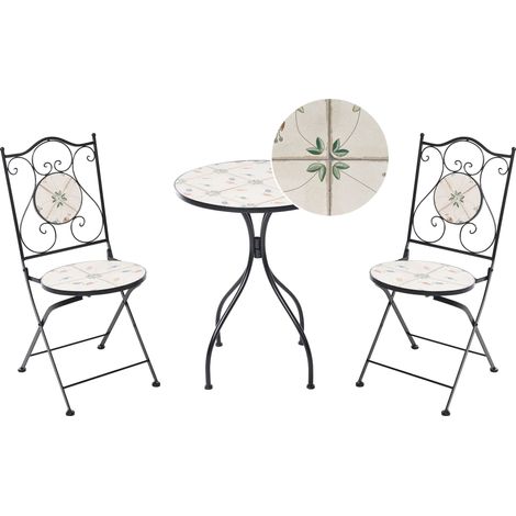 Set da bistrot in stile ferro battuto pieghevole con piastrelle in mosaico ceramica nero Carona
