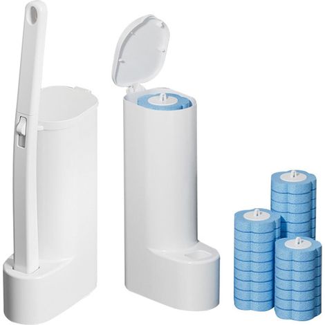 Brosse de Toilette Jetable, 2 Brosses WC Jetableavec Support Mural avec 24 Têtes de Rechange Auto-Nettoyantes, Brosse WC avec Nettoyant Intégré, Blanc (1/5)