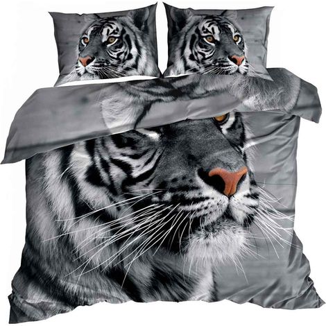 Ropa de cama de satén de algodón 3D de 160x200cm con estampado de tigre gris (1/3)