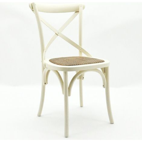French Cross Back Dining Chair - Wood - L46 x W49 x H88 cm - Antique Cream