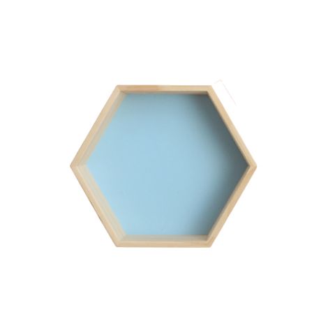 Étagère murale en bois massif présentoir étagère, forme de hexagonale en nid d'abeille (petite, bleue) (1/5)