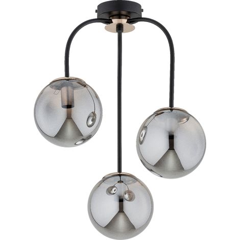 Plafonnier moderne noir-or, 3 globes fumés E14 Gamma (1/3)