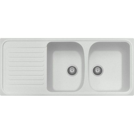Lavello composito cucina Plados HR1162 due vasche con scolapiatti - UG90 Bianco Opale