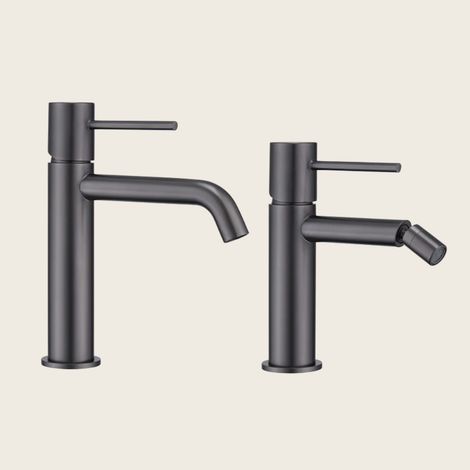 Exagonshop Coppia rubinetti lavabo e bidet senza scarico grigio