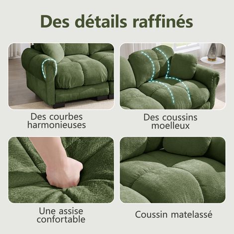 Canapé d'angle vert 3 places en chenille avec pouf mobile et 2 coussins, assise épaisse et montage facile pour salon et séjour (1/5)