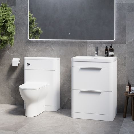 Oslo Gloss White 1150mm Vanity Unit Toilet Suite with Fina Basin - 1150mm - Chrome 300mm Finger PullWith Jubilee Toilet Pan and Seat