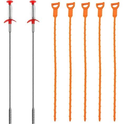 Lot de 7 Furet Déboucheurs, 20 Pouces / 60cm Nettoyeurs pour Drain Outils de Nettoyage de Cheveux, 2 en Acier Inoxydable et 5 en Plastique (1/4)