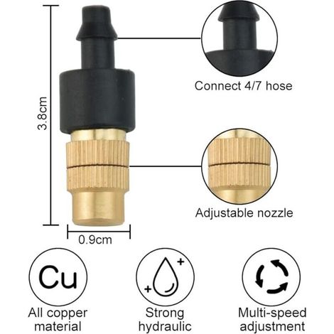 20 PCS buse de pulvérisation en laiton, pulvérisateur goutte à goutte automatique réglable, antirouille, amovible, système d'irrigation de jardin de serre DIY