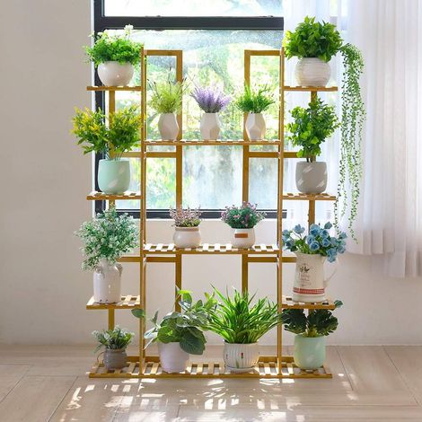 UNHO Estanteria para Plantas de Bambú Soporte Macetas Plantas Grande con 9 Estantes Interior 89 x 20 x 123cm (1/5)