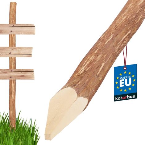 KOTARBAU® Poteau Bois pour Palissade - Poteau de Clôture Ø 7 cm x 120 cm - Poteau en Bois de Noisetier - Poteau de Clôture Ganivelle - Pointu - Naturel - avec Crampons en U (1/3)
