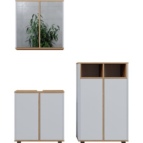 Badmöbel-Set Didi, Weiß/Artisan, 3 Teile, Midischrank mit 2 Türen, Vicco (1/5)