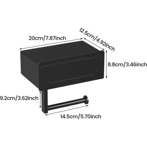 Portarrollos de papel higiénico con estante，Soporte para rollo de papel higiénico，No requiere perforación，Negro mate (1/3)